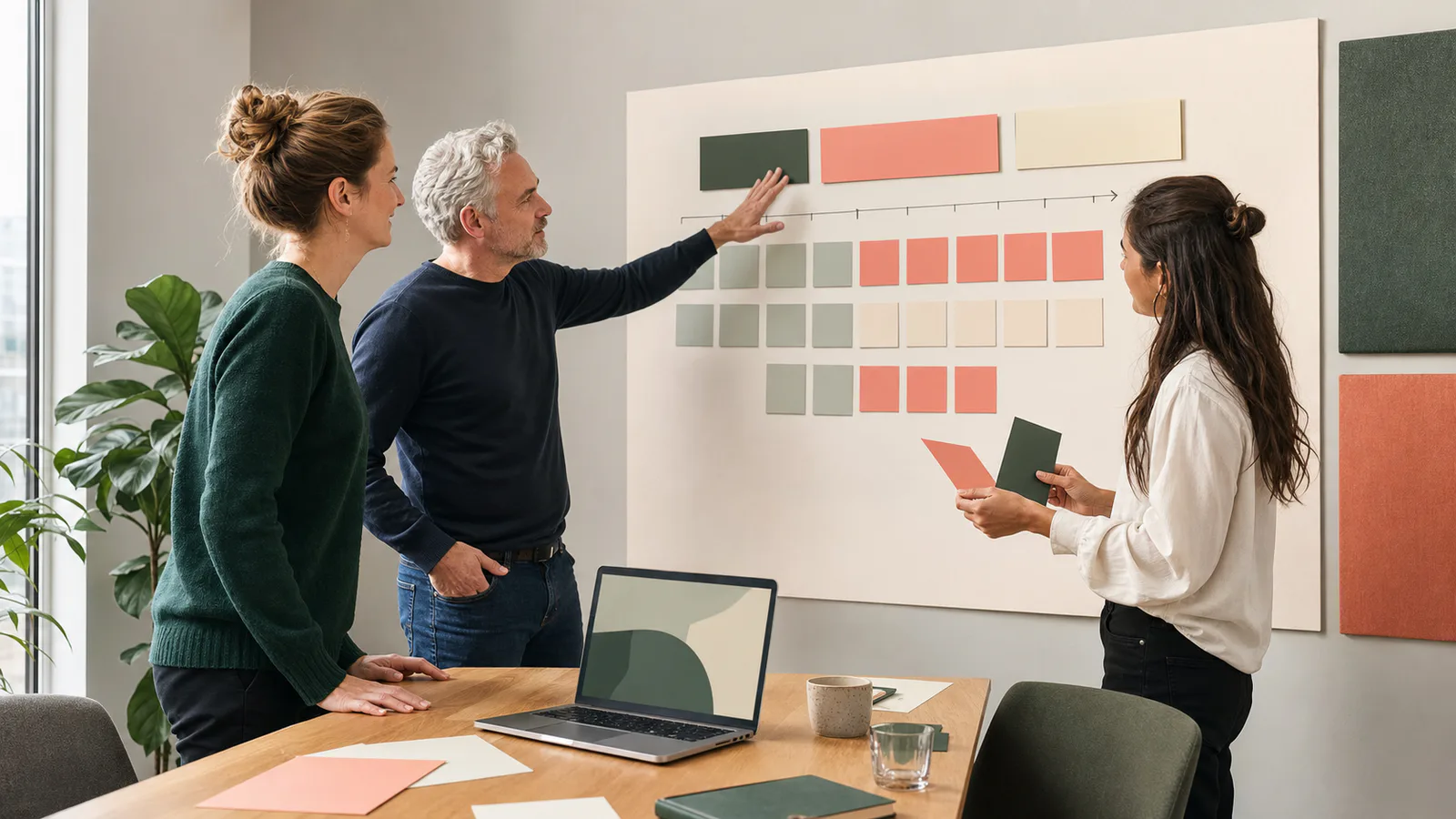 Een team ordent projectfasen en terugkerende werkzaamheden op een visuele planning