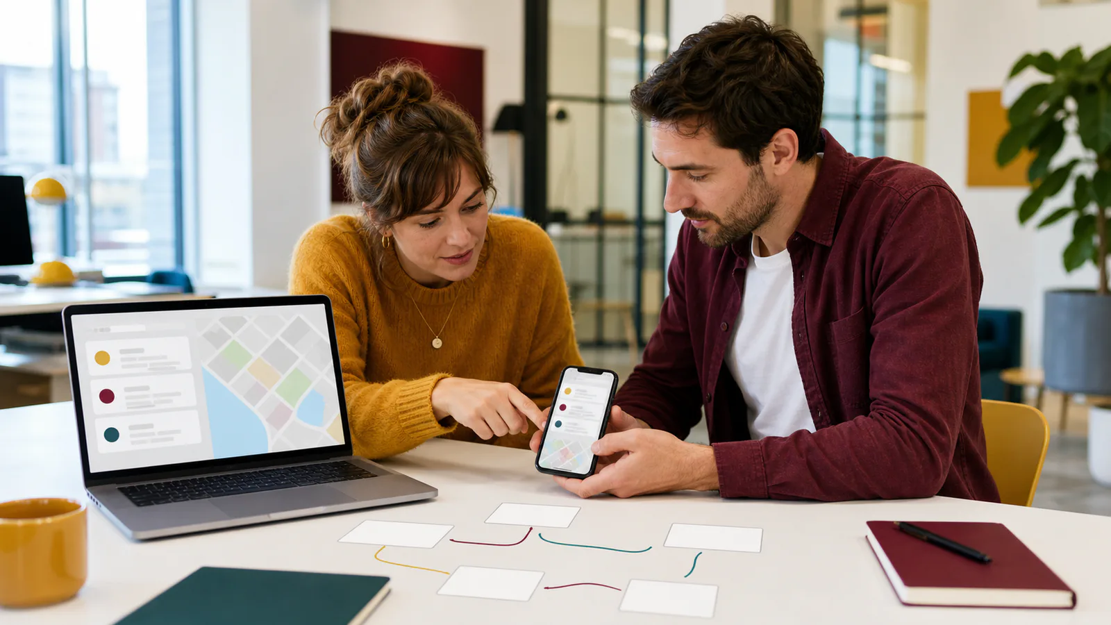 Lokale zoekresultaten worden op een laptop en smartphone gecontroleerd