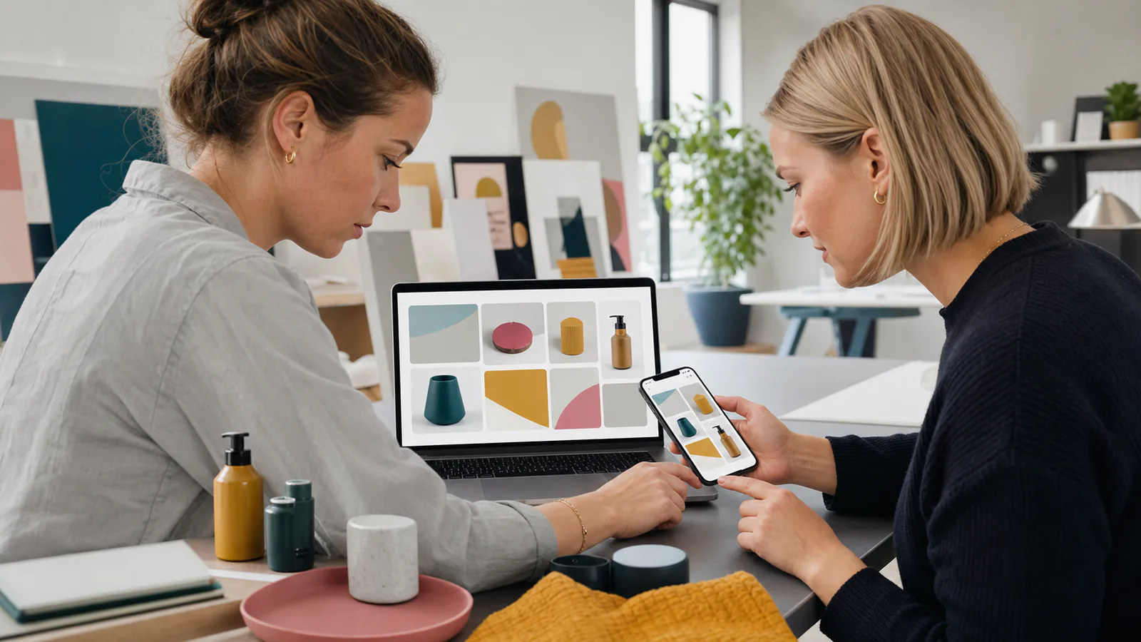 Een Shopify-storefront wordt gelijktijdig op laptop en smartphone getest