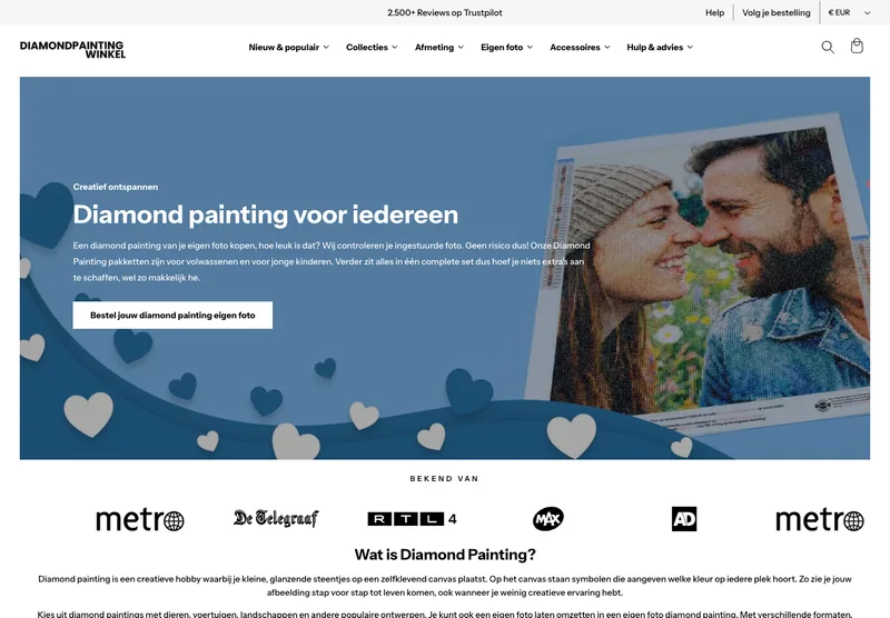 Screenshot van de live Shopify-webshop Diamond Painting Winkel