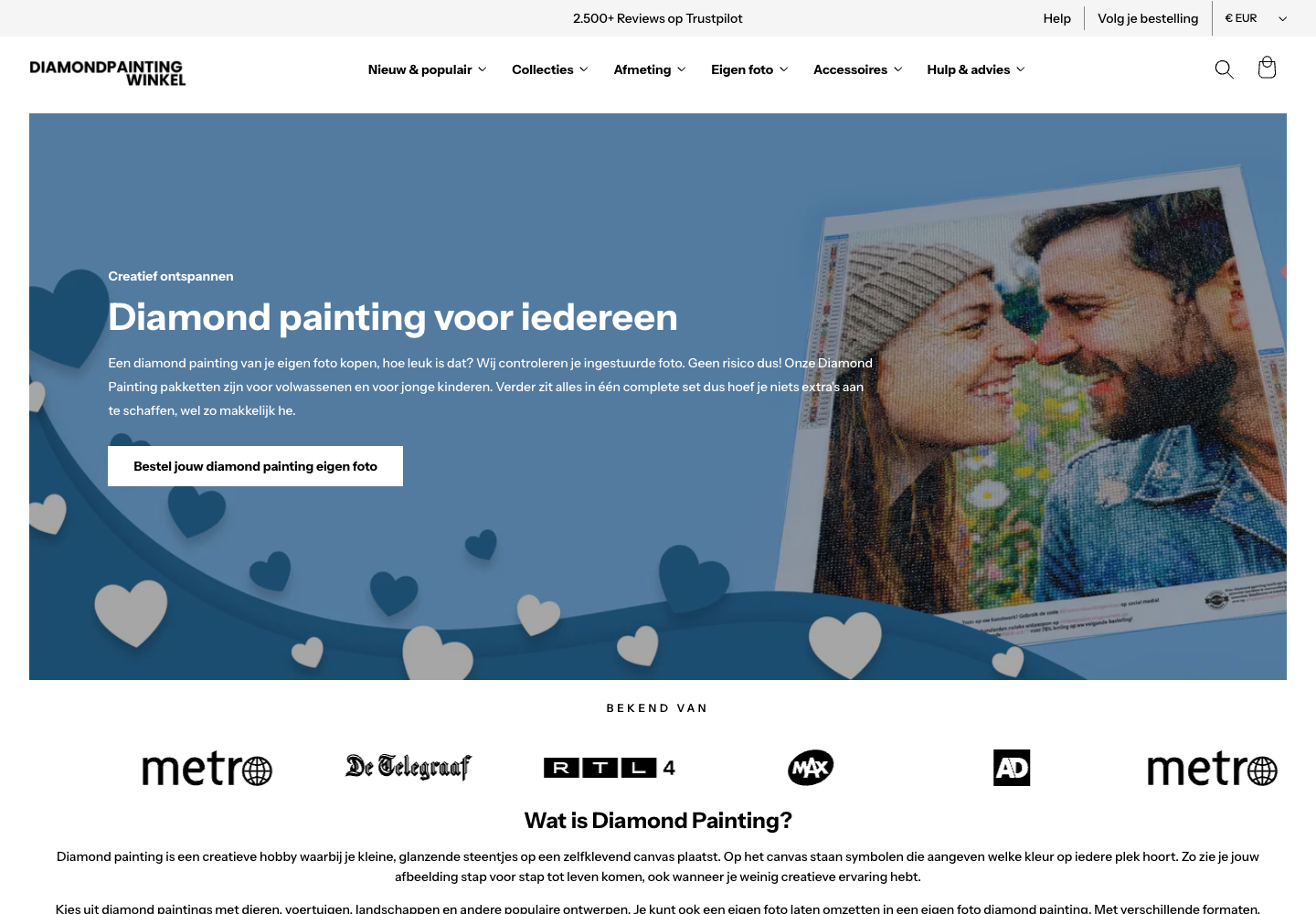 Screenshot van de door Niblah gemaakte website van Diamond Painting Winkel